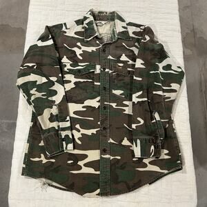 Vintage 80s Duxbak Shirt Mens L Duck Camo Chamois Flannel Hunting Button Up USA